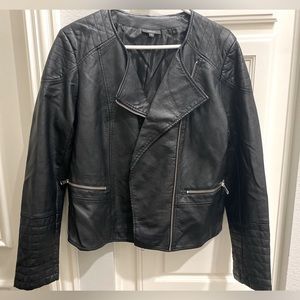 Black faux leather biker jacket apt 9 brand large size asymmetrical
